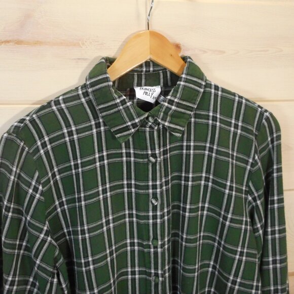 Princess Polly Women's US Size 10 Button Up Shirt Forest Green Plaid Flannel - Picture 2 of 7